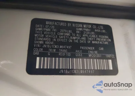 2020 Nissan Rogue Sport Sv Awd Xtronic Cvt z USA, uszkodzony, nr VIN JN1BJ1CW2LW647497